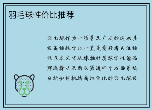 羽毛球性价比推荐